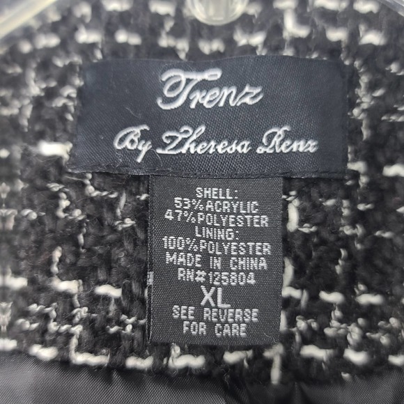 Trenz Theresa Renz Jacket Tweed Black White Ruffle Collar Zipper XL Plaid Career - Picture 5 of 8